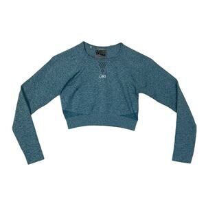Laki women's medium blue crop athletic top long sleeve gym rat lulu echt